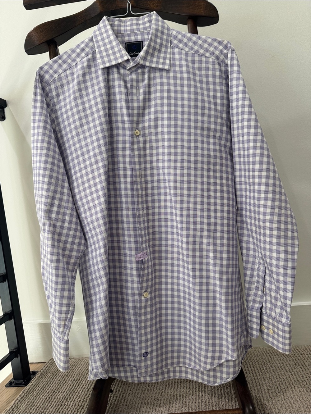 David Donahue, purple/white button down, trim fit, 16.5 34/35
